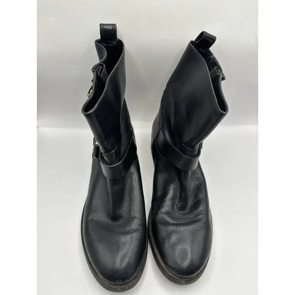 Tory Burch Bennie Moto Black Leather Boots Women Size 9